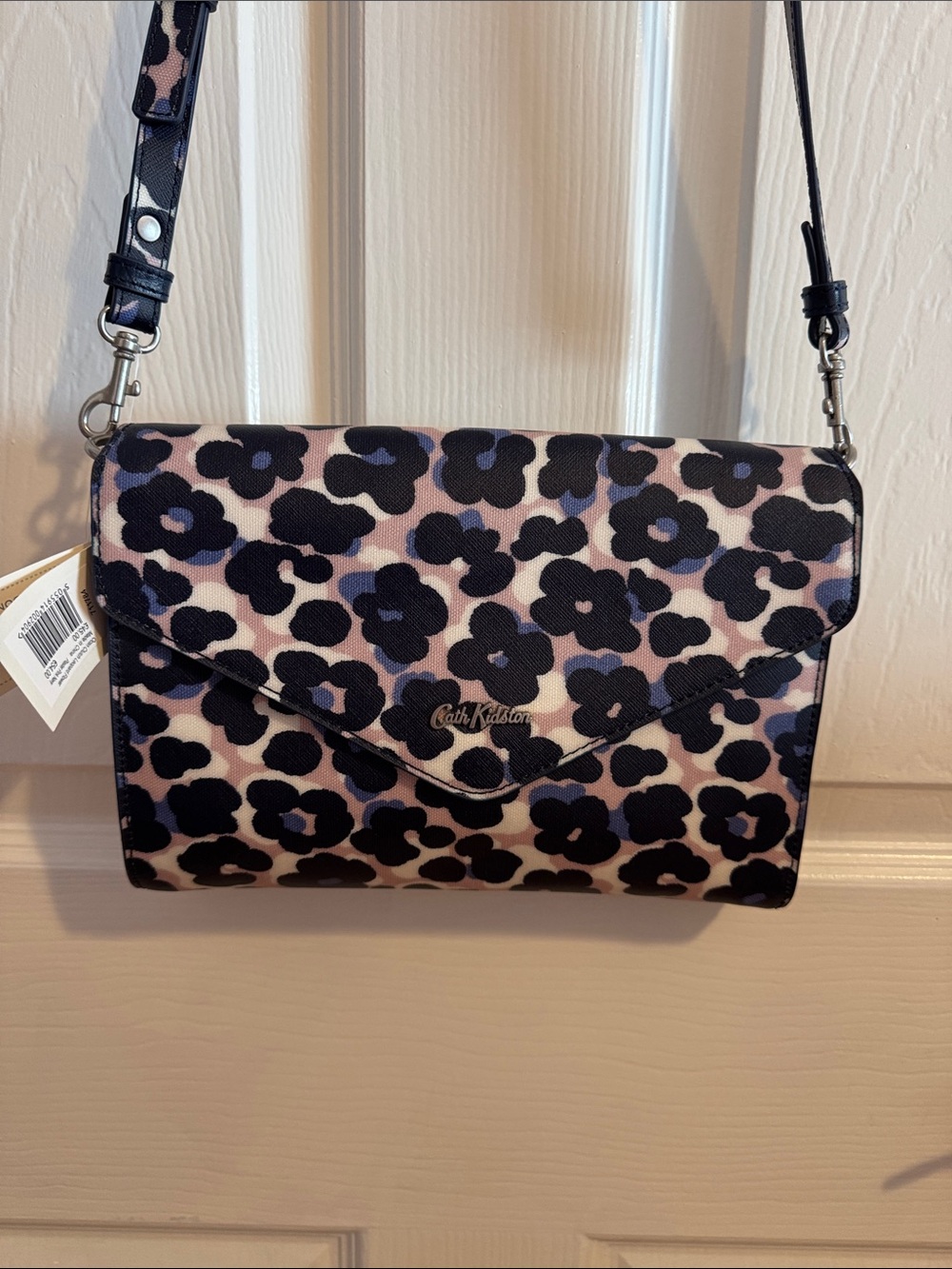 Cath Kidston Pink and Black Floral Print Crossbody Shoulder Bag